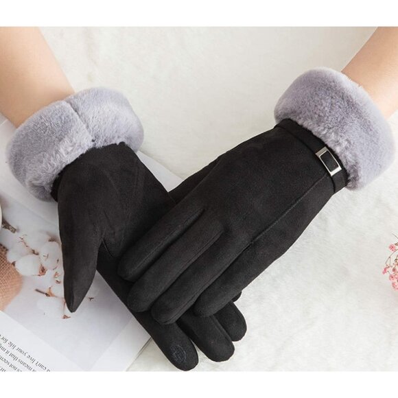 Women's Black-1 Winter Warm Touch Screen Thick Mittens Lady Outdoor Gloves - Picture 2 of 5